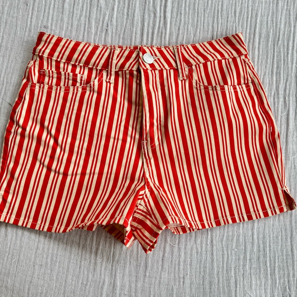 SO Red and White Jean Shorts Vibrant Stripes